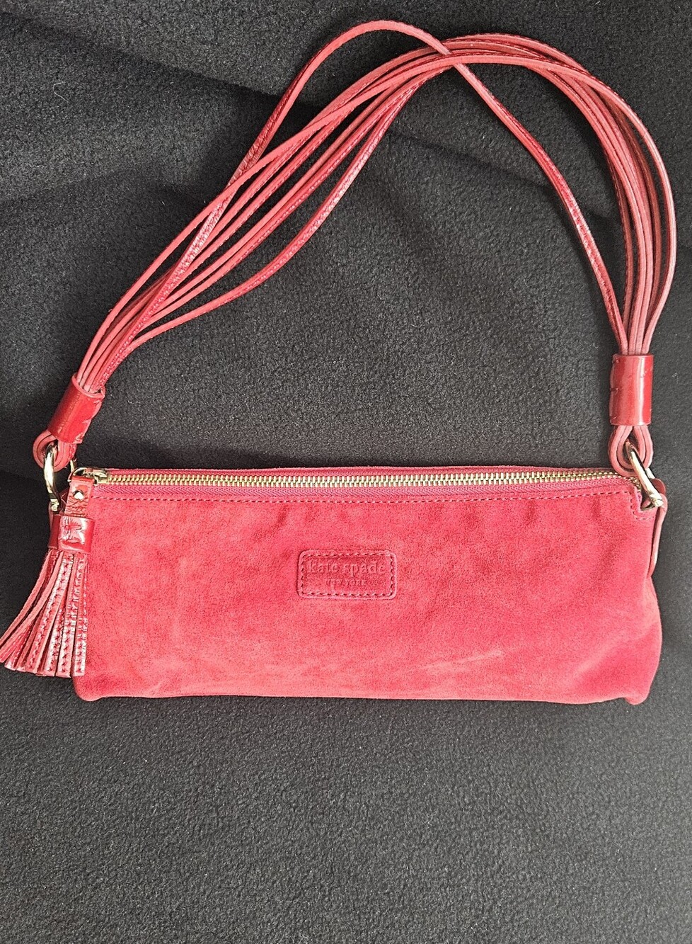 Kate Spade Vintage Suede Leather Baguette,Multi Strand Straps/Tassel Zipper Pull